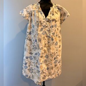 GAP Cream Dress with Blue and Khaki Floral Print Size M